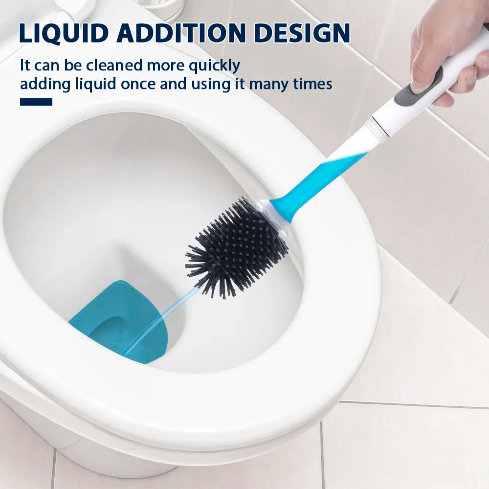 Water Spray Silicone Toilet Brush 40cm Long Handle Refillable Silicone TPR Brush With Wall-Mounted Bathroom Cleaning Accessories